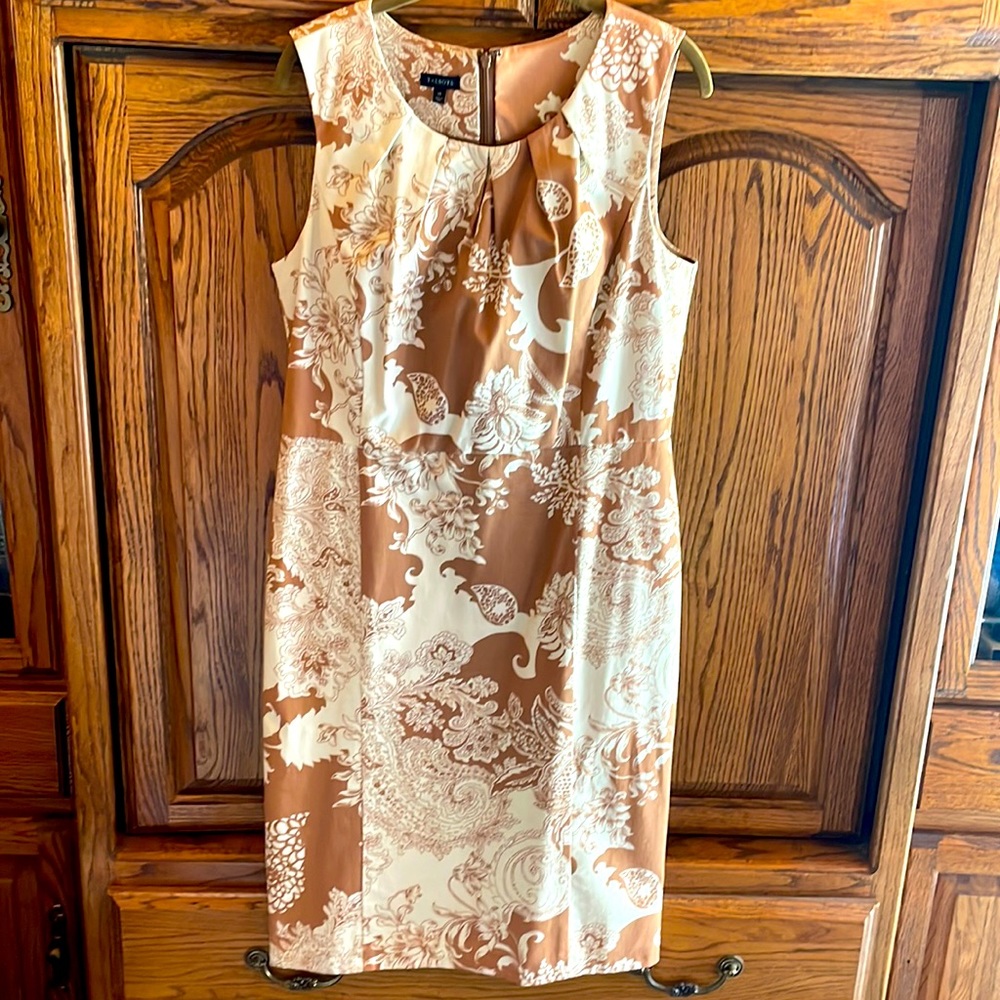 Talbots brown and white paisley/floral dress.